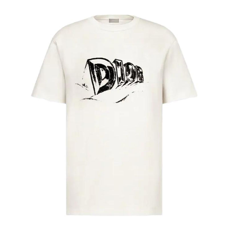 Kaos Pendek DIOR dengan Motif Gambar/Cetak, Cocok untuk Pria dan Wanita  -D-07